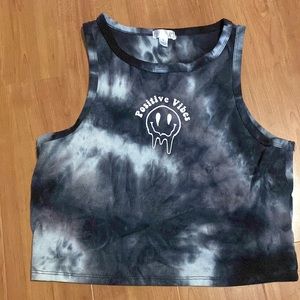 ORANGE KISS: blue tie dye crop tank top